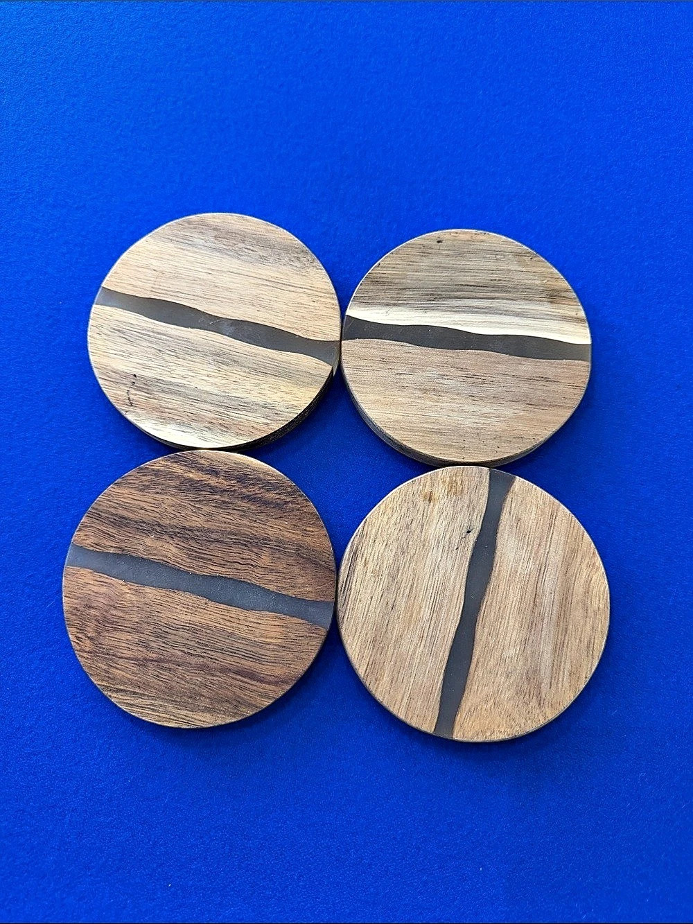 Round Wooden Coaster Set in Brown & Beige